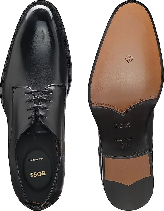 Men's Burnished-Leather Derby Shoes - Black - Size 8.5 - Image 4