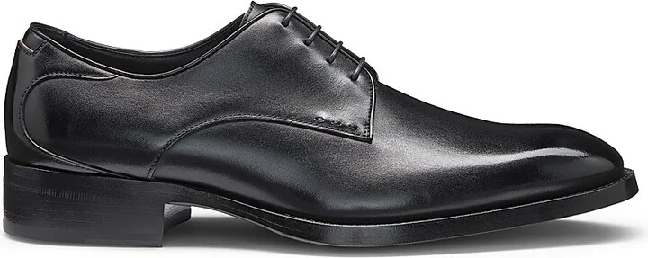 Men's Burnished-Leather Derby Shoes - Black - Size 8.5