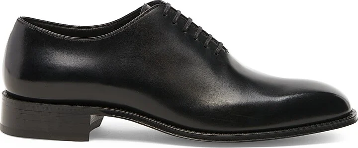 Men's Burnished Leather Lace-Up Oxfords - Black - Size 10.5