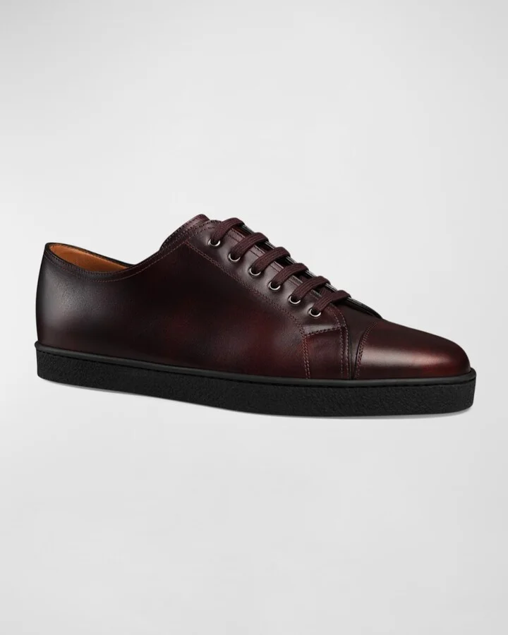 Men's Burnished Leather Low-Top Sneakers - Image 4