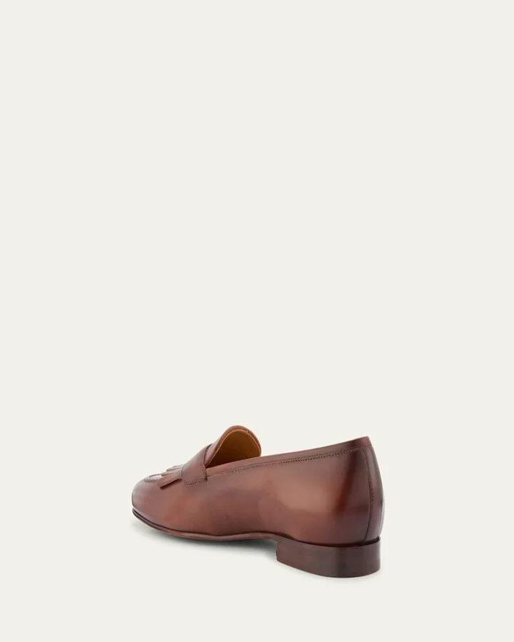 Men's Burnished Leather Tassel Loafers - Image 3