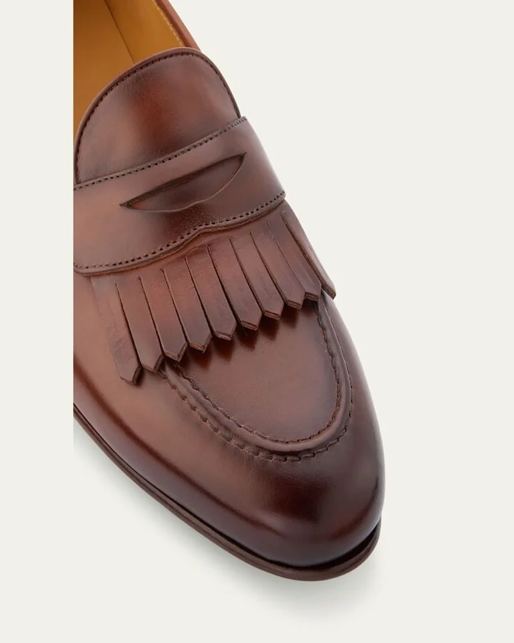 Men's Burnished Leather Tassel Loafers - Image 4