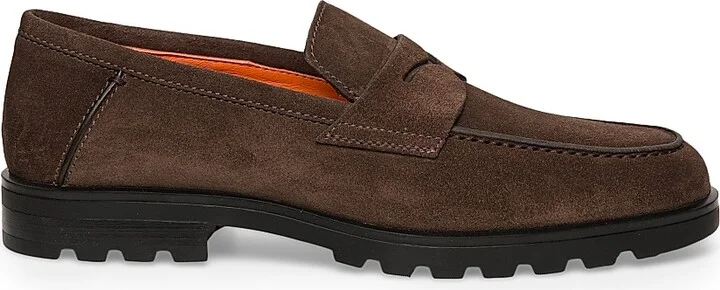 Men's Burnished Suede Loafers - Dark Brown - Size 8.5