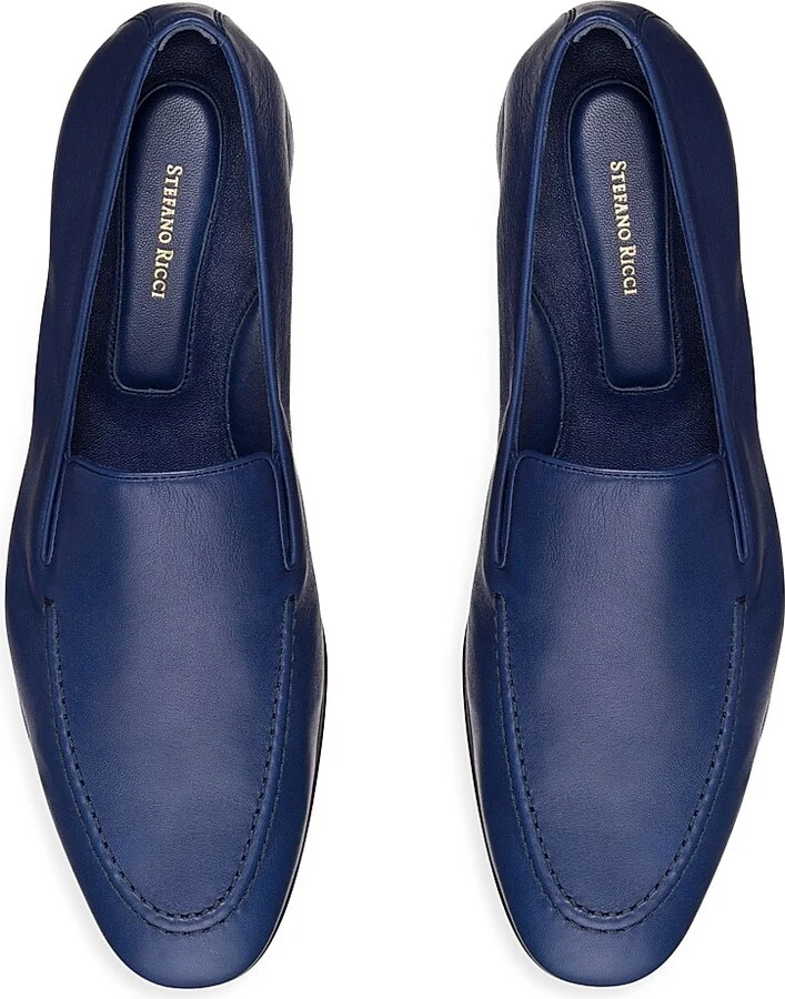 Men's Calfskin Leather Loafers - Dark Blue - Size 6 - Image 4