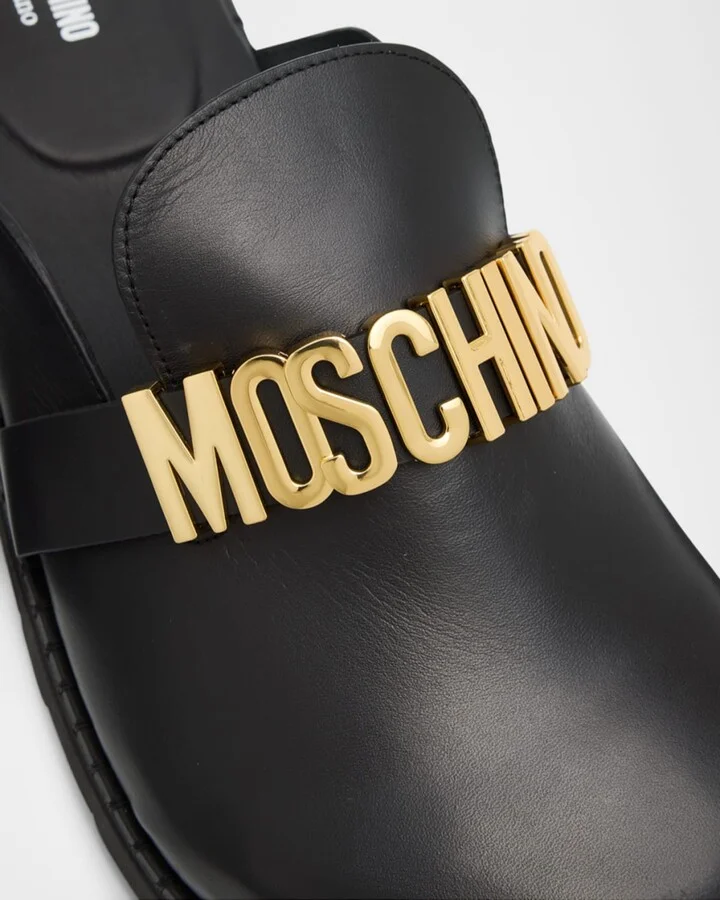 Men's Calfskin Leather Logo Mules - Image 2