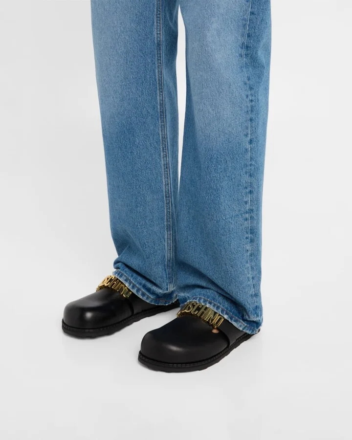 Men's Calfskin Leather Logo Mules - Image 3