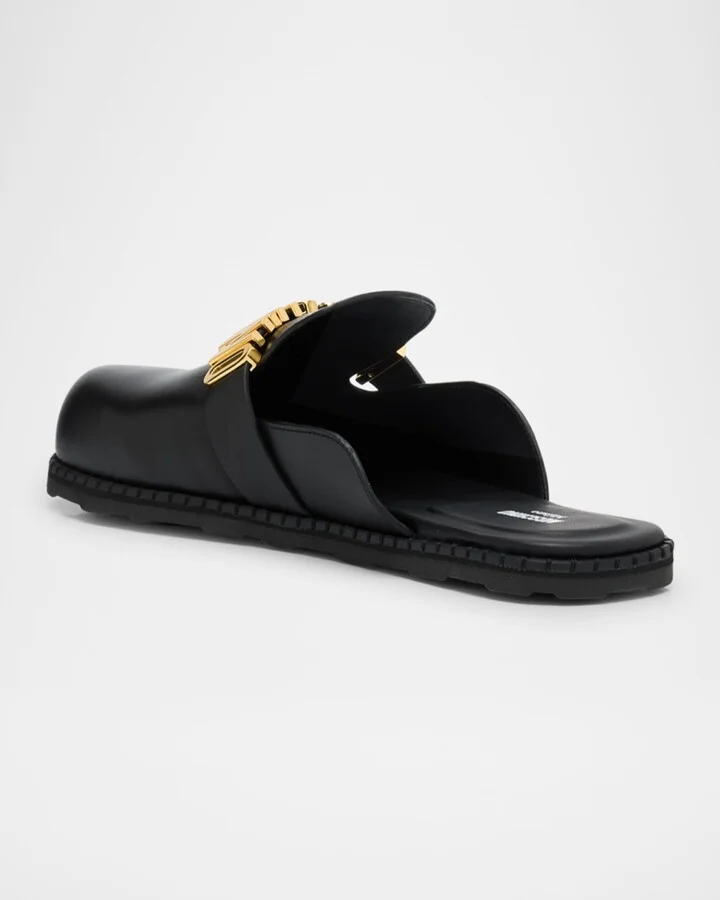 Men's Calfskin Leather Logo Mules - Image 5