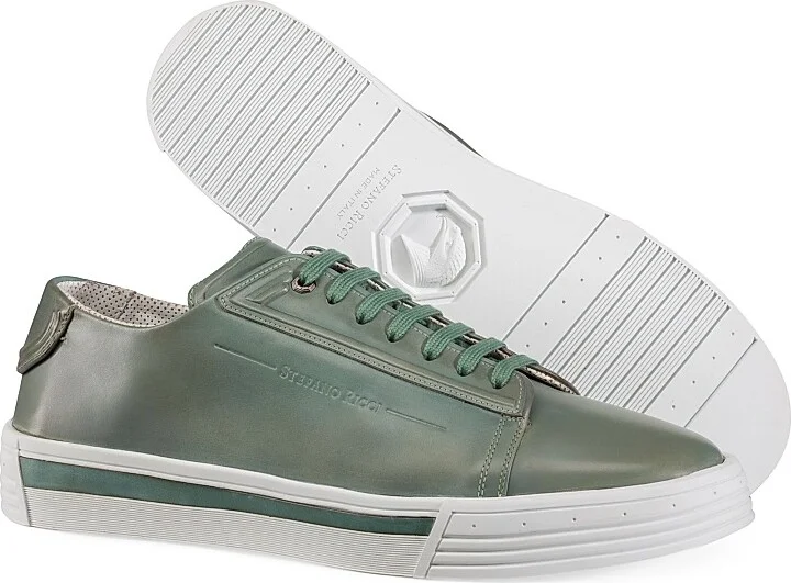 Men's Calfskin Leather Sneakers - Past Green - Size 6 - Image 3