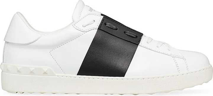 Men's Calfskin Open Sneakers - White Black - Size 9
