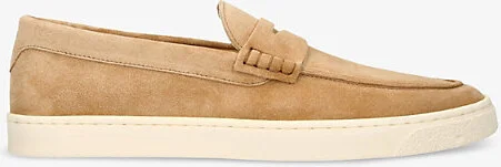 Mens Camel Hybrid Logo-Embroidered Suede Loafers Eur 40 / 6 Uk Men