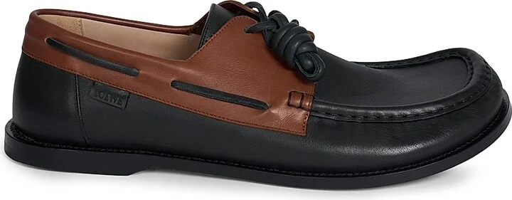 Men's Campo Leather Boat Shoes - Dark Caramel Black - Size 7