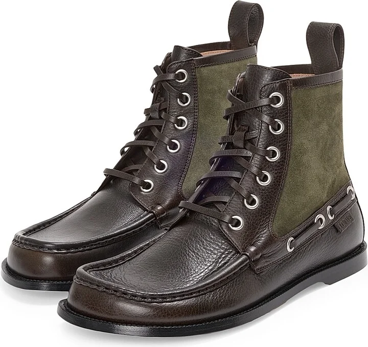 Men's Campo Leather & Suede Loafer Boots - Dark Brown Green - Size 7 - Image 2