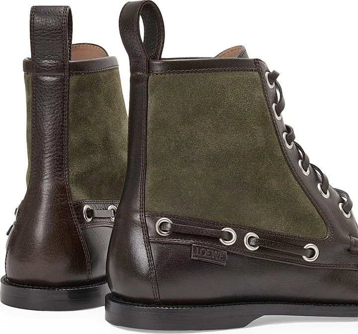 Men's Campo Leather & Suede Loafer Boots - Dark Brown Green - Size 7 - Image 4