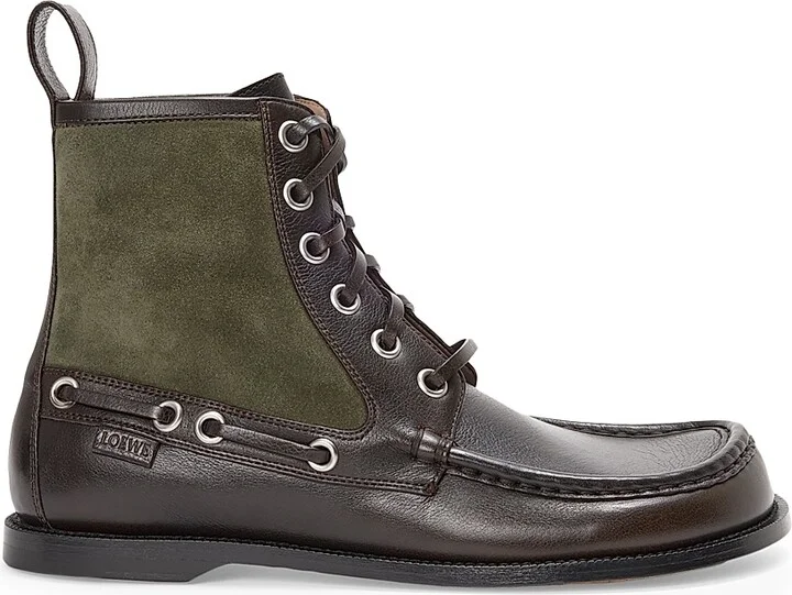 Men's Campo Leather & Suede Loafer Boots - Dark Brown Green - Size 7