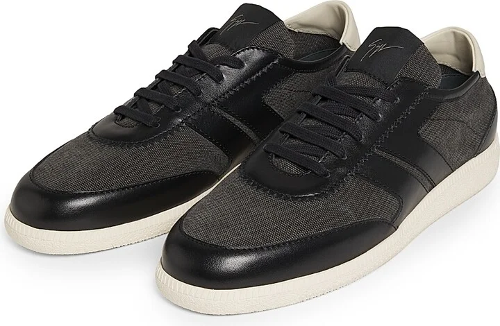 Men's Canvas-Leather Low-Top Sneakers - Black - Size 7 - Image 2