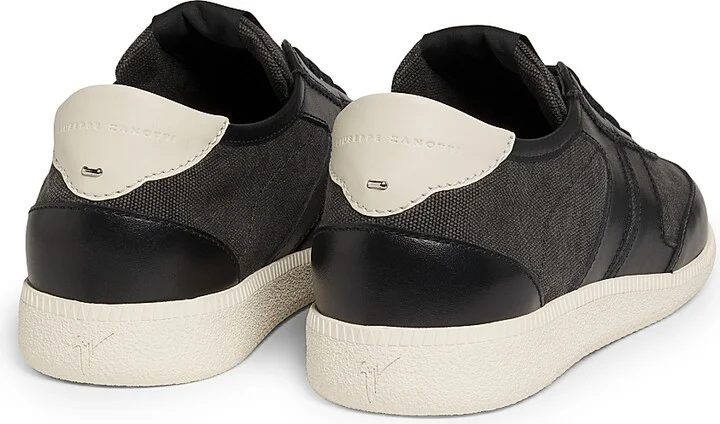 Men's Canvas-Leather Low-Top Sneakers - Black - Size 7 - Image 3