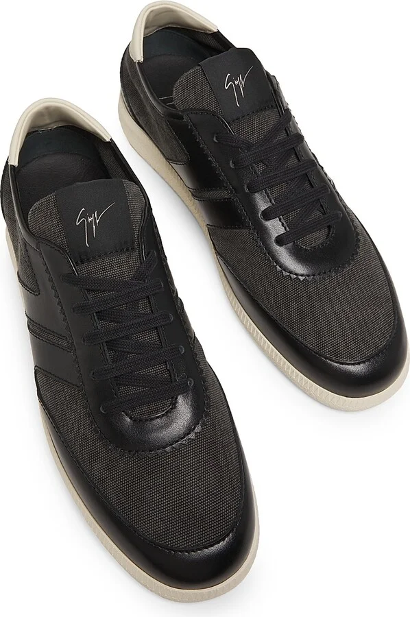Men's Canvas-Leather Low-Top Sneakers - Black - Size 7 - Image 4