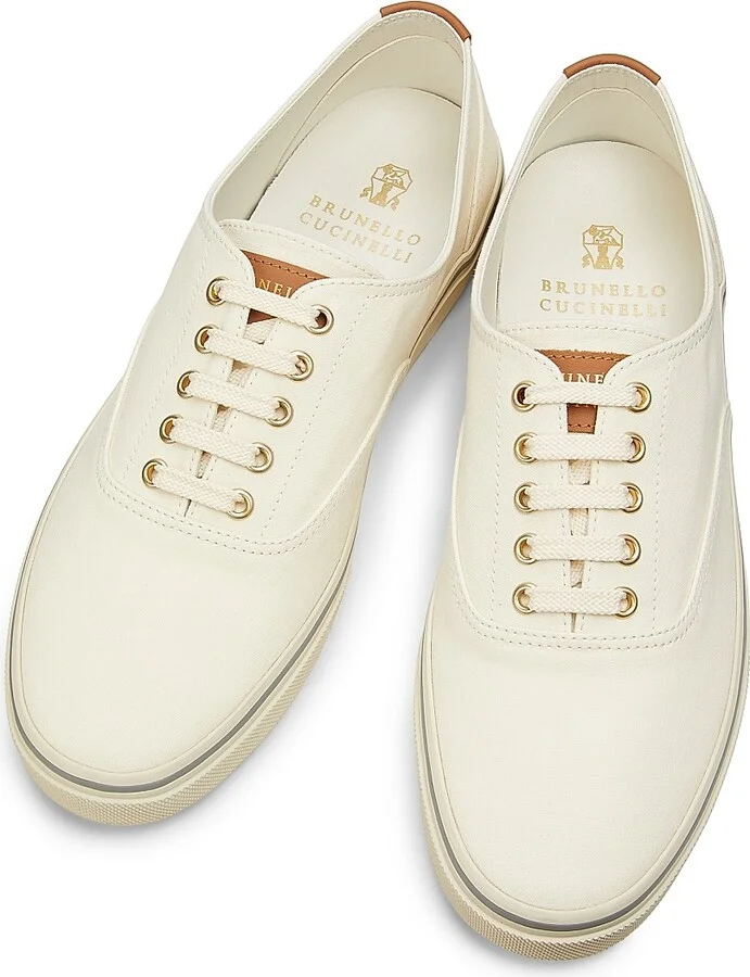 Men's Canvas & Leather Low-Top Sneakers - Sand - Size 11 - Image 4