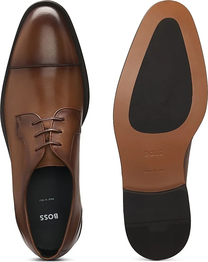 Men's Cap-Toe Derby Shoes in Leather - Light Brown - Size 11 - Image 4