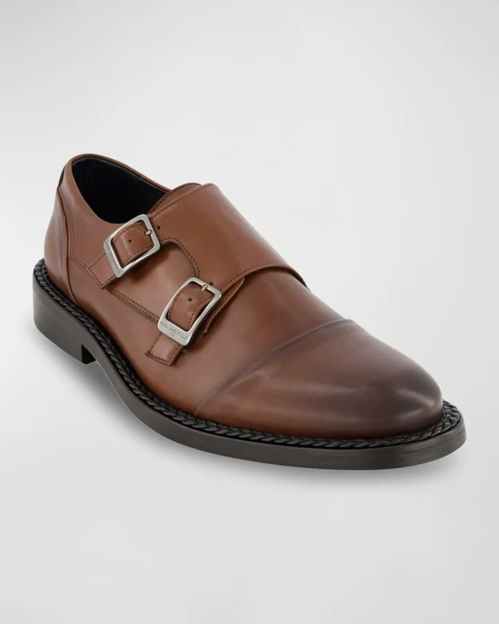 Men's Cap Toe Double Monk Strap Loafers - Image 4