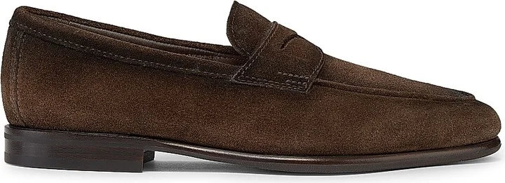 Men's Carlos Suede Penny Loafers - Dark Brown - Size 8