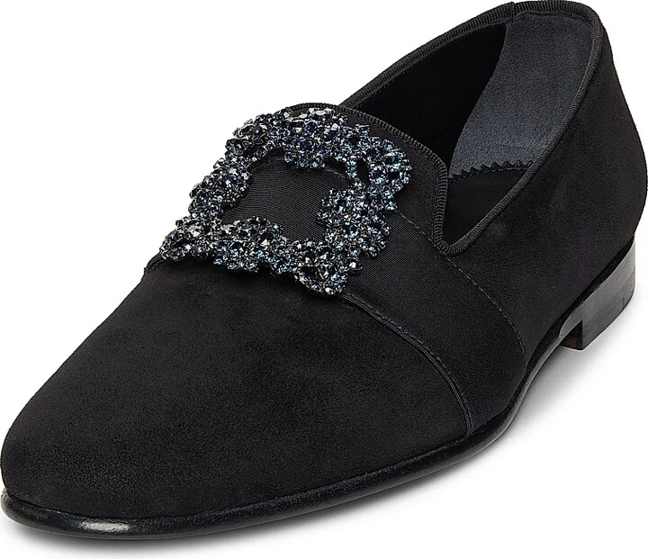 Men's Carlton Crystal-Buckle Loafers - Black Suede - Size 9.5 - Image 2