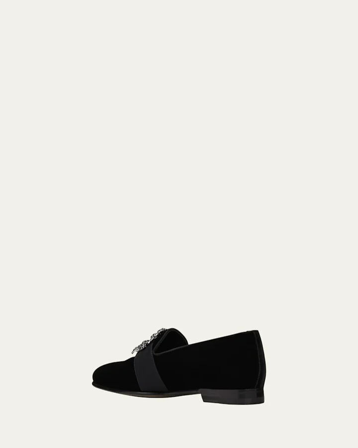 Men's Carlton Square Crystal Buckle Velvet Loafers - Image 3