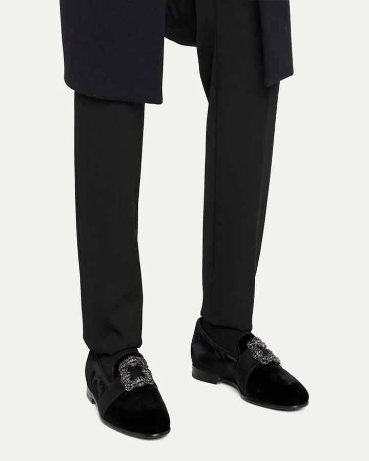 Men's Carlton Square Crystal Buckle Velvet Loafers - Image 4