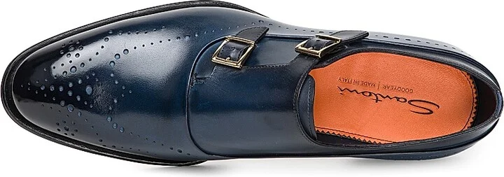 Men's Carter Monk Strap Leather Brogue Loafers - Light Blue - Size 9 - Image 3
