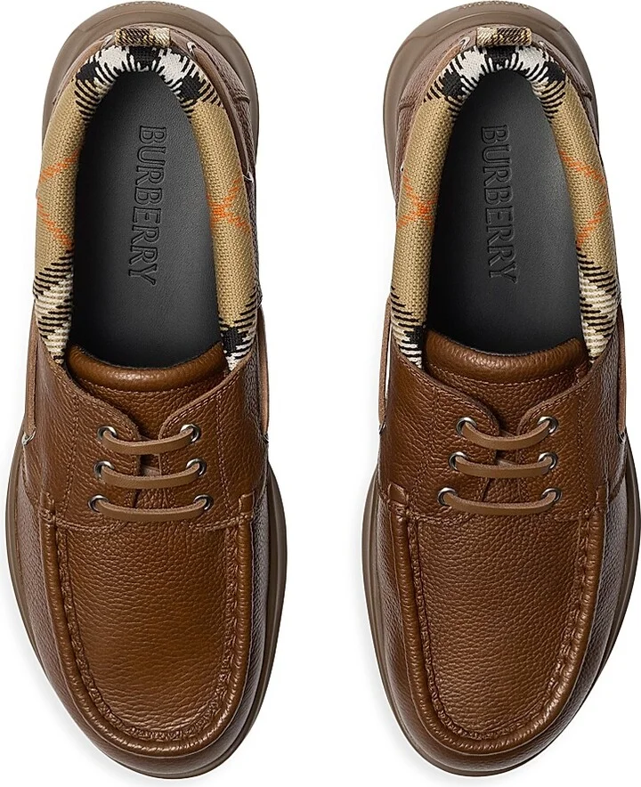 Men's Check Collar Leather Boat Shoes - Pinecone - Size 8 - Image 4