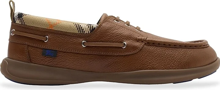 Men's Check Collar Leather Boat Shoes - Pinecone - Size 8