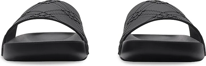 Men's Check-Embossed Slide Sandals - Black - Size 6 - Image 3