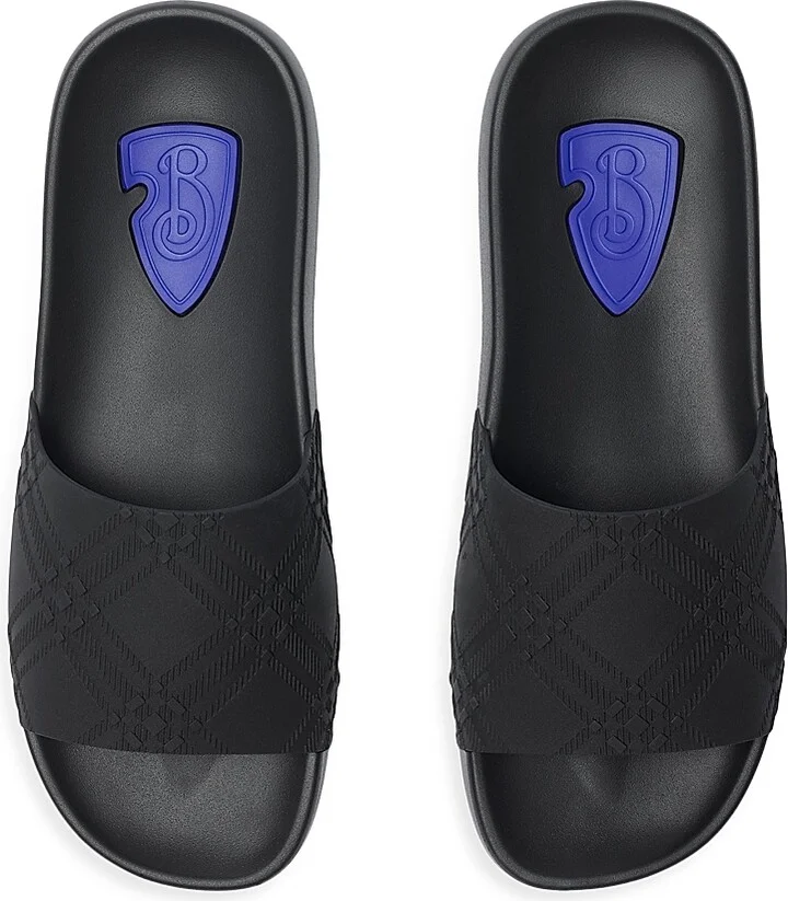 Men's Check-Embossed Slide Sandals - Black - Size 6 - Image 4