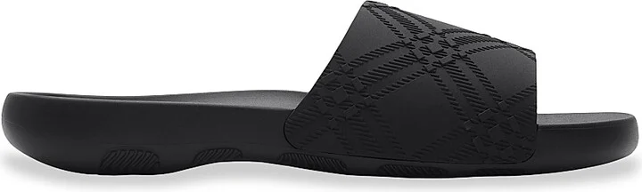 Men's Check-Embossed Slide Sandals - Black - Size 6