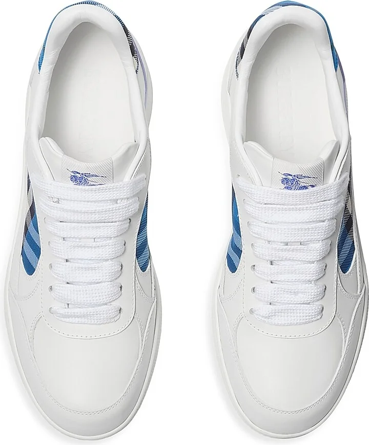 Men's Check Low-Top Leather Sneakers - White Hyacinth - Size 6 - Image 4