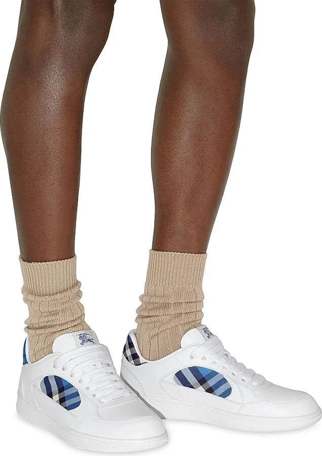 Men's Check Low-Top Leather Sneakers - White Hyacinth - Size 6 - Image 6