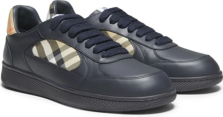 Men's Check Low-Top Leather Sneakers - White Hyacinth - Size 6 - Image 8