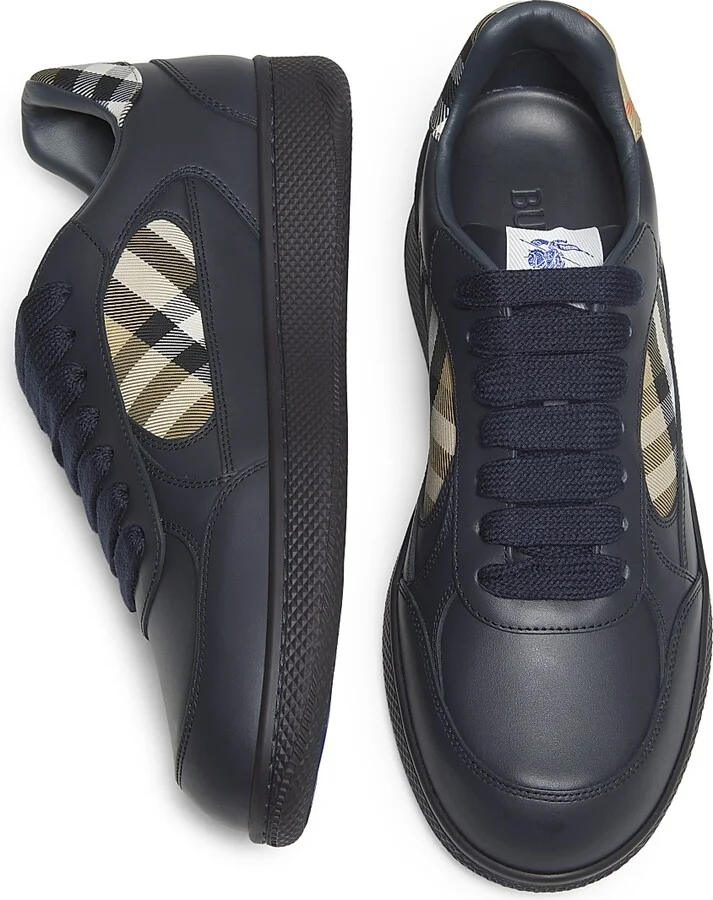 Men's Check Low-Top Leather Sneakers - White Hyacinth - Size 6 - Image 10