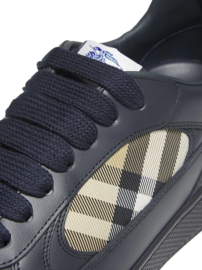 Men's Check Low-Top Leather Sneakers - White Hyacinth - Size 6 - Image 11