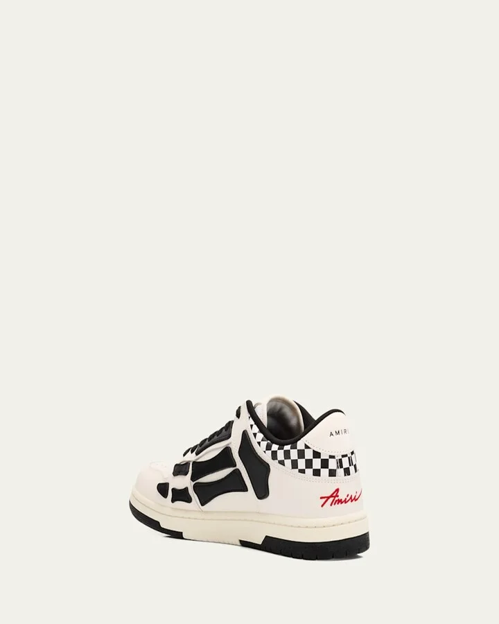 Men's Checkered Skeleton Low-Top Leather Sneakers - Image 5