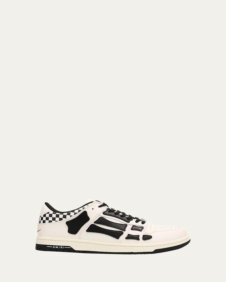 Men's Checkered Skeleton Low-Top Leather Sneakers