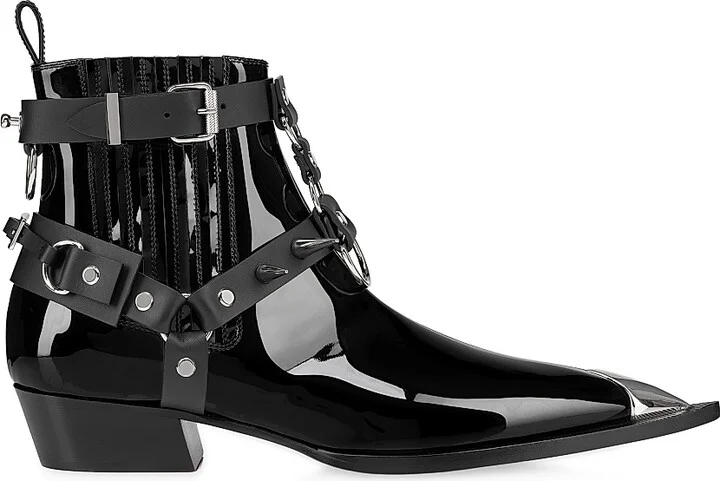 Men's Chesteviss Patent Leather Boots - Black - Size 8.5