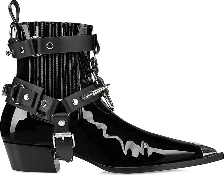 Men's Chesteviss Patent Leather Boots - Black - Size 8