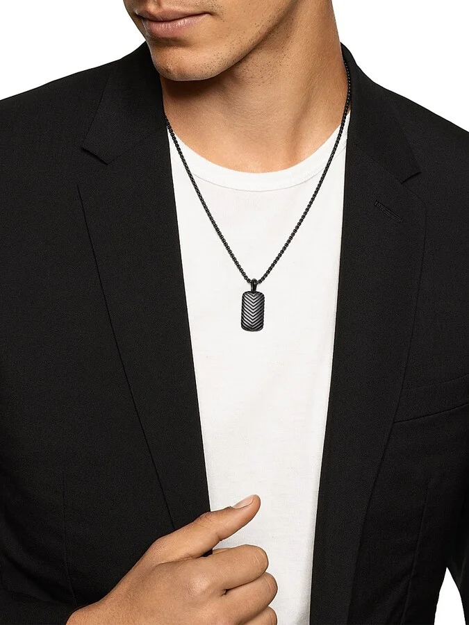 Men's Chevron Tag in Black Titanium, 27MM - Black - Image 2