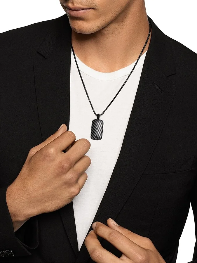 Men's Chevron Tag in Black Titanium, 34MM - Black - Image 2