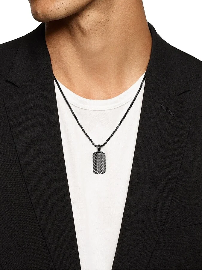 Men's Chevron Tag in Black Titanium - Diamond - Image 2