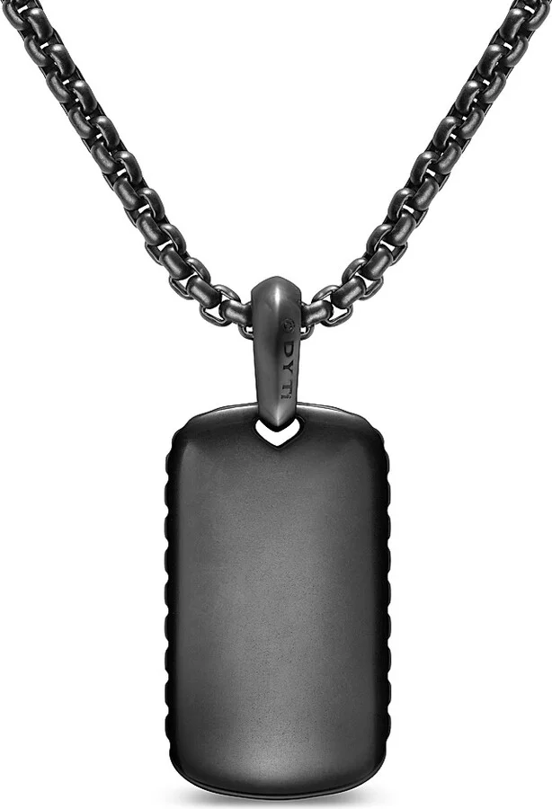 Men's Chevron Tag in Black Titanium - Diamond - Image 4