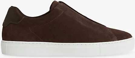 Mens Chocolate Brown Slip-On Suede Low-Top Leather Trainers Eur 43 / 9 Uk Men
