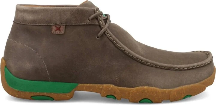 Men's Chukka Driving Moc Toe 4H Shoes In Deep Taupe & Kelly Green