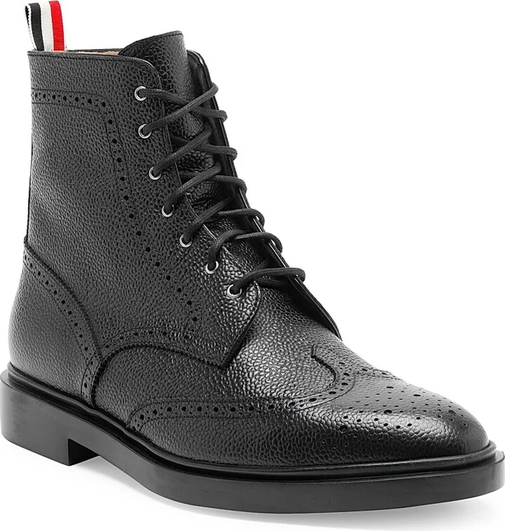Men's Classic Leather Wingtip Boots - Black - Size 6 - Image 2